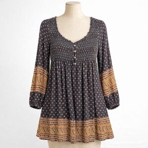 American Eagle Cottagecore Babydoll Peasant Dress Size XS Brown Boho Hippie Mini